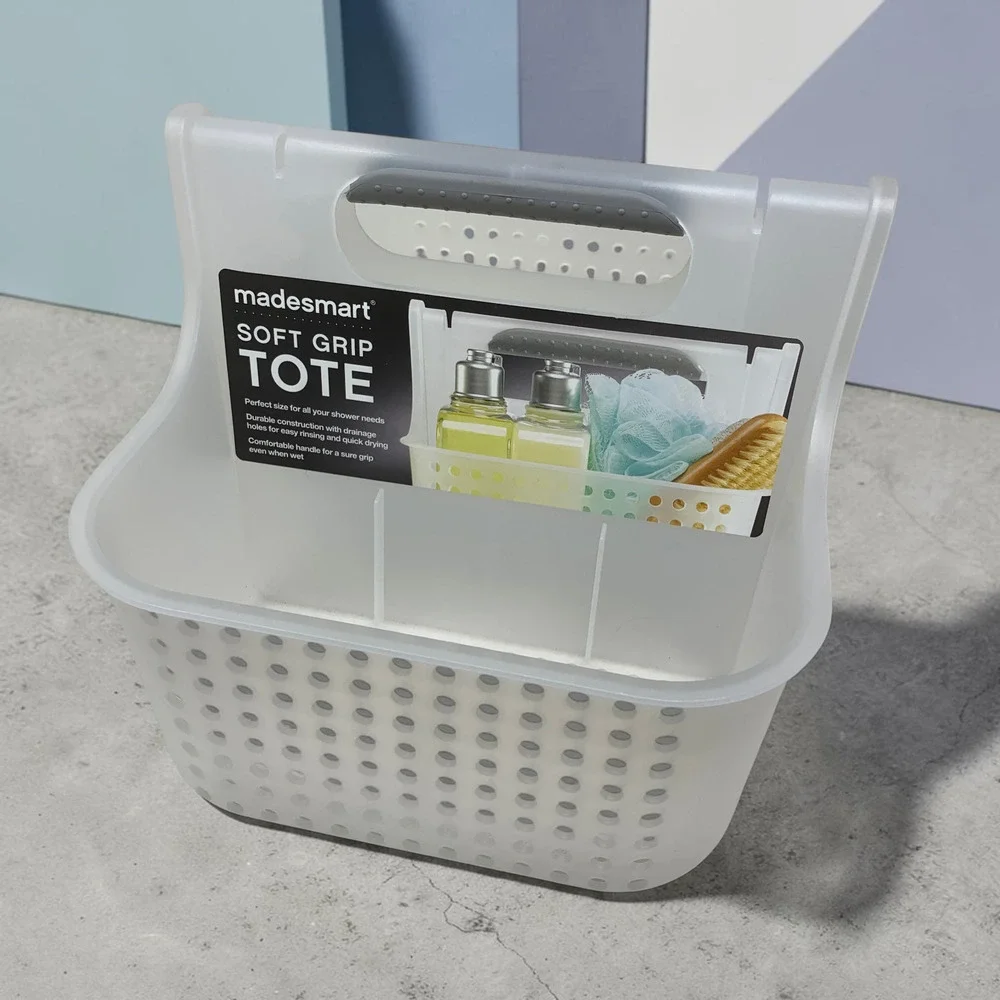 NEW Madesmart Soft Grip Shower Tote Bathroom Caddy Organizer Frosted Clear NWT